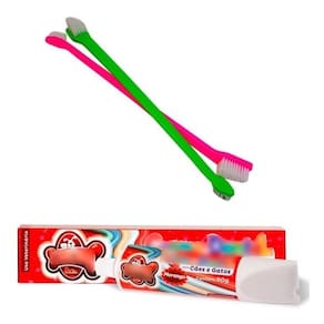 Escova Dentes Para Cachorro E Pasta Dental Pet Escova Dupla