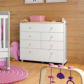 Cômoda Para Quarto Infantil Pão de Mel 6 Gavetas - Branco