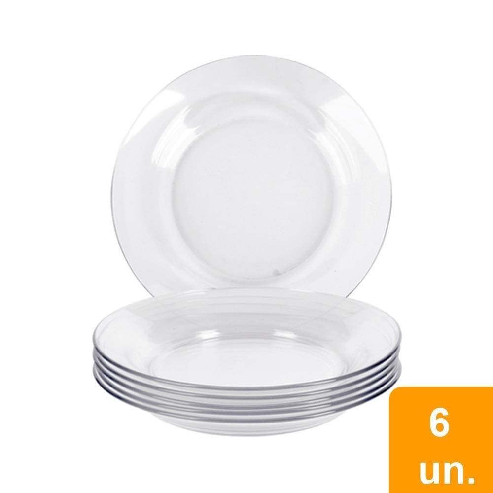 Conjunto de Pratos Fundos Marinex Astral Vidro 6 Peças