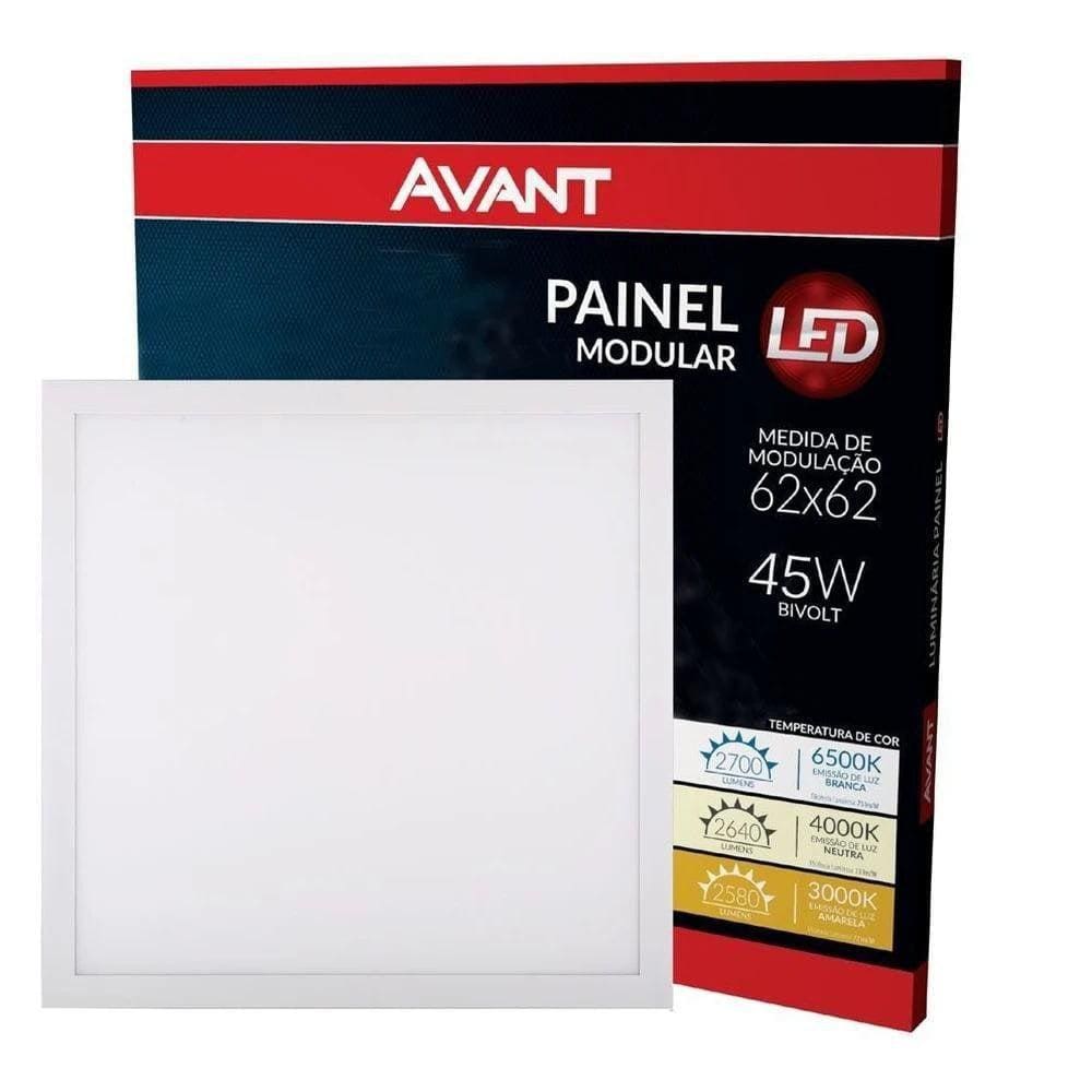 Plafon Modular 45W Embutir 62X62 6500K Quadrado Avant