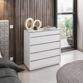 Cômoda 5 Gavetas com Organizador Tampo Vidro Belize Casa D Branco
