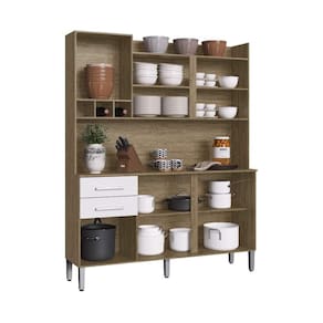 Armário de Cozinha 6 Portas e 2 Gavetas Decibal Wood/Branco