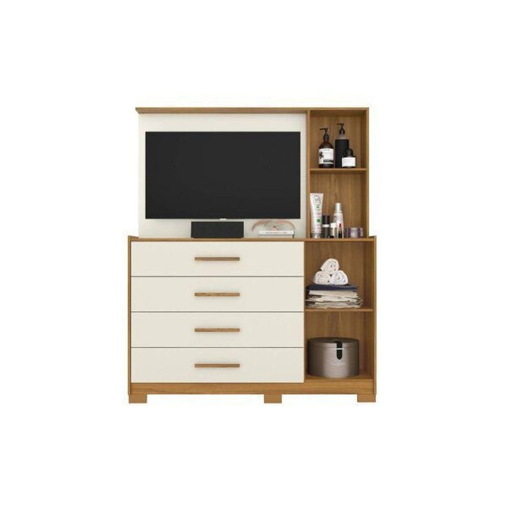 Cômoda com Painel 4 Gavetas e 2 Portas Dunas Espresso Móveis Carvalho Grife/Off White