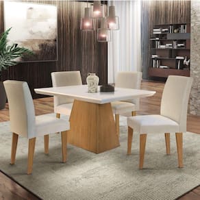 Conjunto Sala de Jantar Mesa 4 Cadeiras Carolina Espresso Móveis Veludo Creme