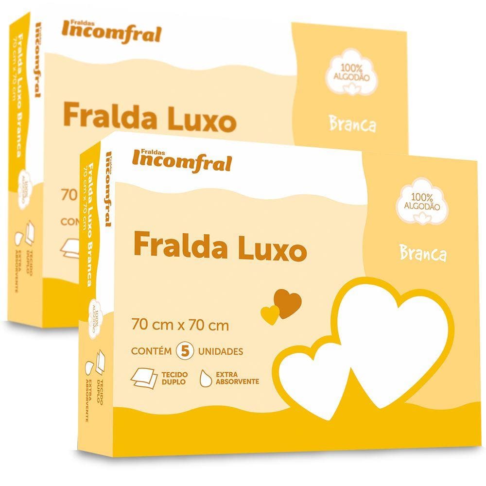 Kit 10 Fraldas de Pano Tecido Duplo 100% Algodão Extra Absorção 70cm x 70cm Incomfral