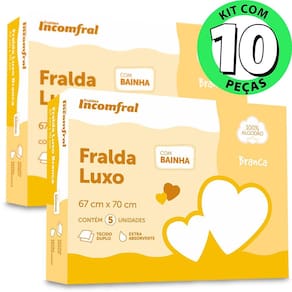 Kit 10 Fraldas de Pano Tecido Duplo 100% Algodão Com Bainha 67x70cm Incomfral