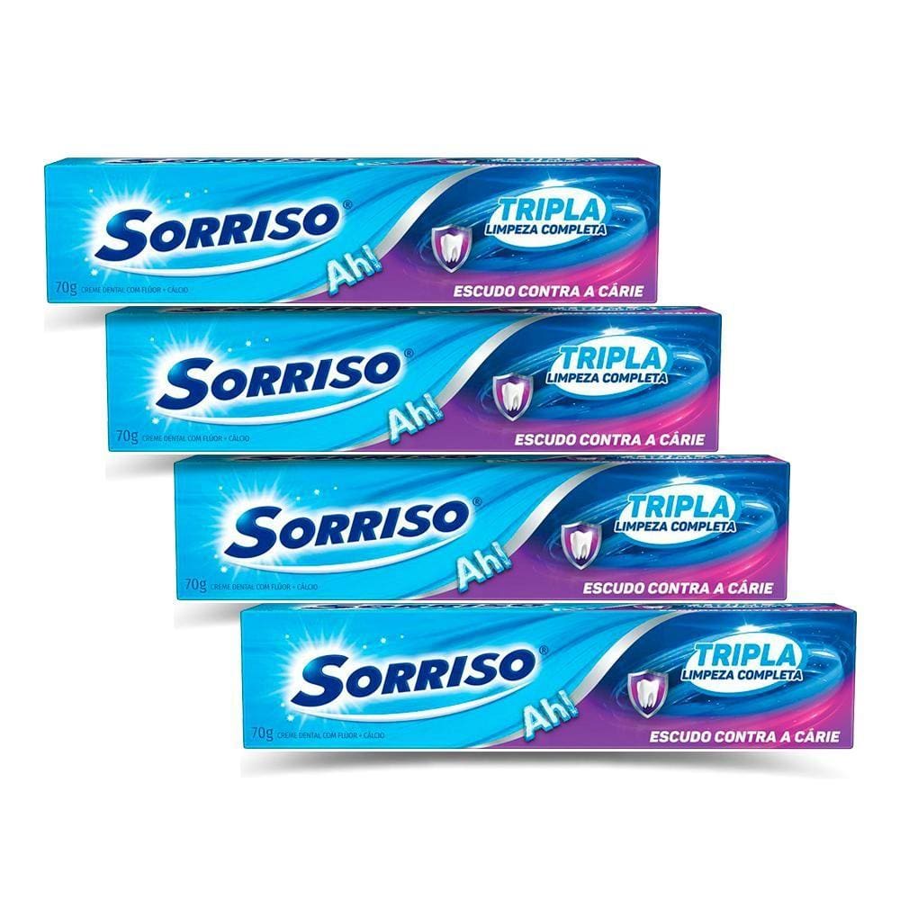 Kit 4 Cremes Dental Sorriso Tripla Limpeza Completa 70g