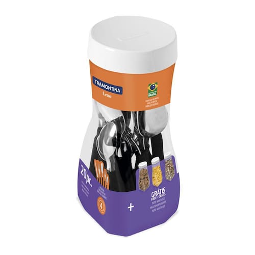 imagem-Conjunto Talheres Leme Tramontina Preto 20 Peças Aço Inox