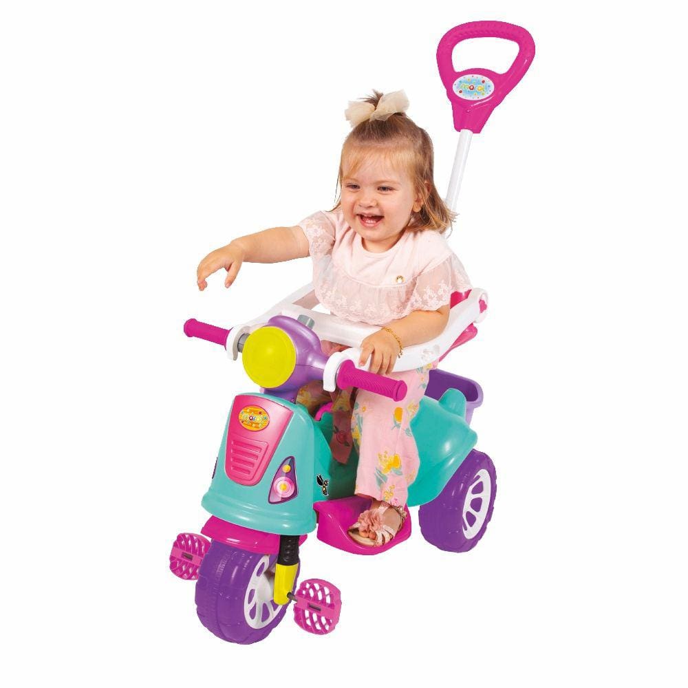 Mami Brinquedos - Black Friday Promoção - Triciclo Passeio e Pedal p/ 2  Crianças - Moto Duo Calesita