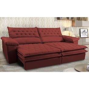 Sofá Retrátil, Reclinável Molas Ensacada Cama inBox Botonê 2,72m Espuma Viscoelástico Suede Vermelho