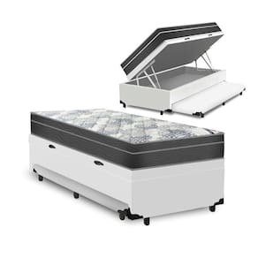 Cama Box Baú e Auxiliar Solteiro Branca + Colchão Molas Ensacadas Ortobom - ISO SuperPocket - 88x188x67cm