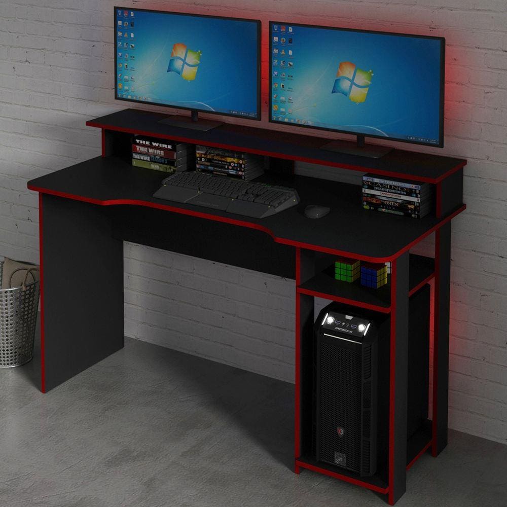 Mesa Gamer Ideal Para 2 Monitores Preto/vermelho Me4153 - Tecno Mobili