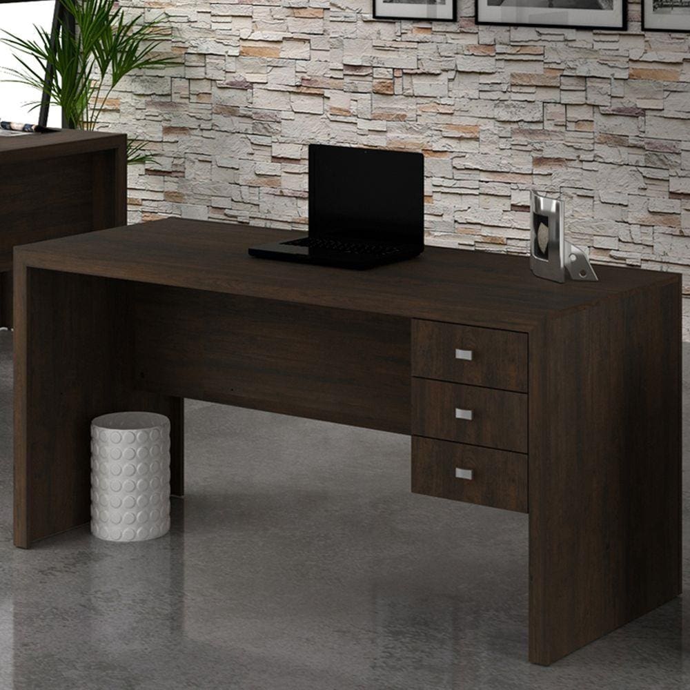 Mesa Para Escritório 3 Gavetas Rústico Me4113 - Tecno Mobili