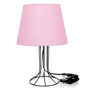 Abajur Torre Dome Rosa/bolinha Com Aramado Preto