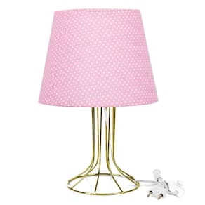 Abajur Torre Dome Rosa/bolinha Com Aramado Dourado