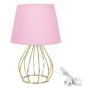 Abajur Cebola Dome Rosa/bolinha Com Aramado Dourado