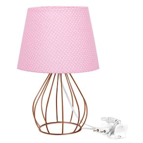 Abajur Cebola Dome Rosa/bolinha Com Aramado Cobre