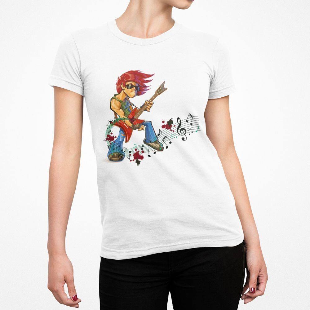 Camiseta ECF Feminina Guitarrista Manga Curta Branca Poliester