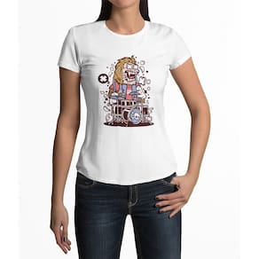 Camiseta ECF Feminina Gorila Baterista Manga Curta Branca Poliester