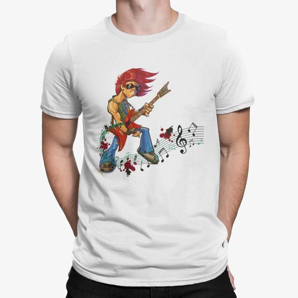 Camiseta ECF Masculina Guitarrista Manga Curta Branca Poliester