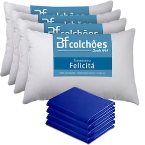 Kit 4 Travesseiro Fibra Siliconada Lavável Antialérgico 50x70cm + 4 Capas Impermeável Hospitalar Courvin 50x70cm BF Colchões
