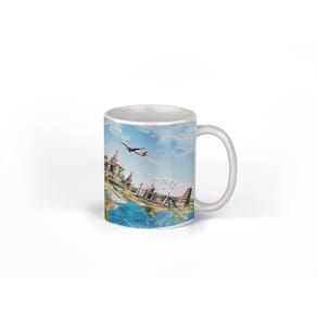 Caneca ECF Viagem ao Redor do Mundo Branca Porcelana 325ml