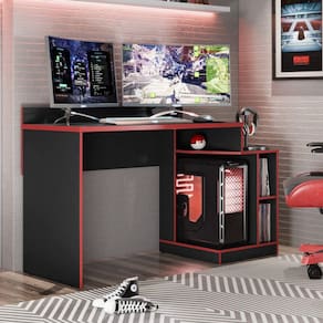 Mesa Gamer Control Espresso Móveis Preto Fosco Liso/Vermelho