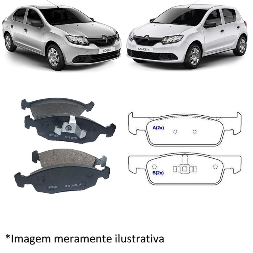 Jogo Pastilha Freio Dianteira Renault Logan 1.0 1.6 2014 2015 2016 2017 2018 2019 Novo Sandero 1.0 16V 1.6 8/16V 2014 2015 2016 2017 2018 2019