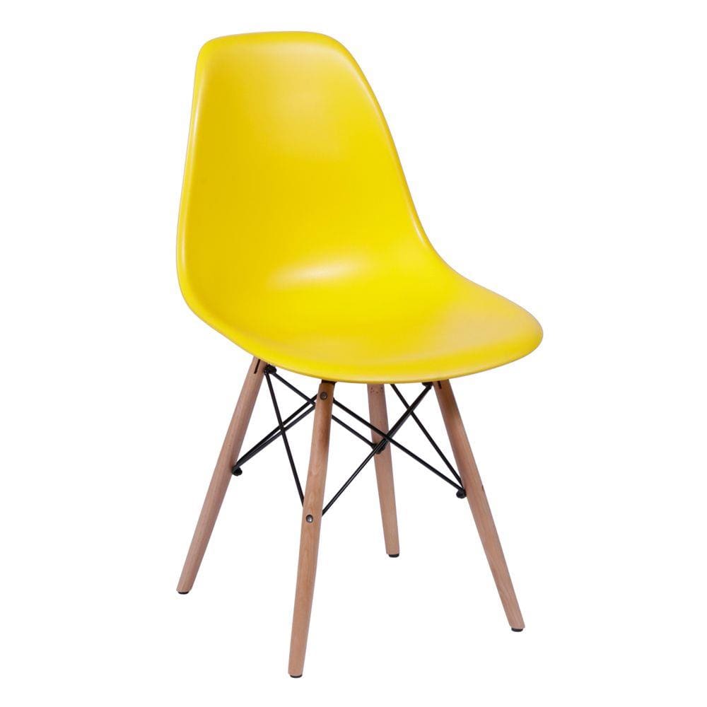 Cadeira Eames Eiffel com Pés de Madeira - Amarelo
