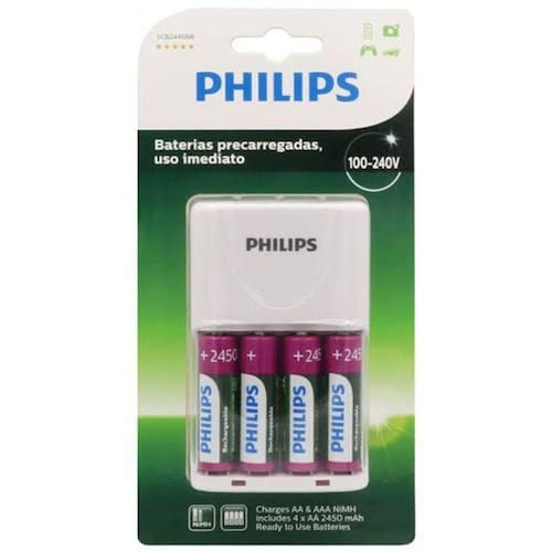 imagem-Carregador De Pilhas Philips Com 4 Pilhas Aa De 2450Mah