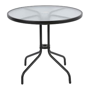 Mesa Redonda de Metal com Vidro 80cm Preto