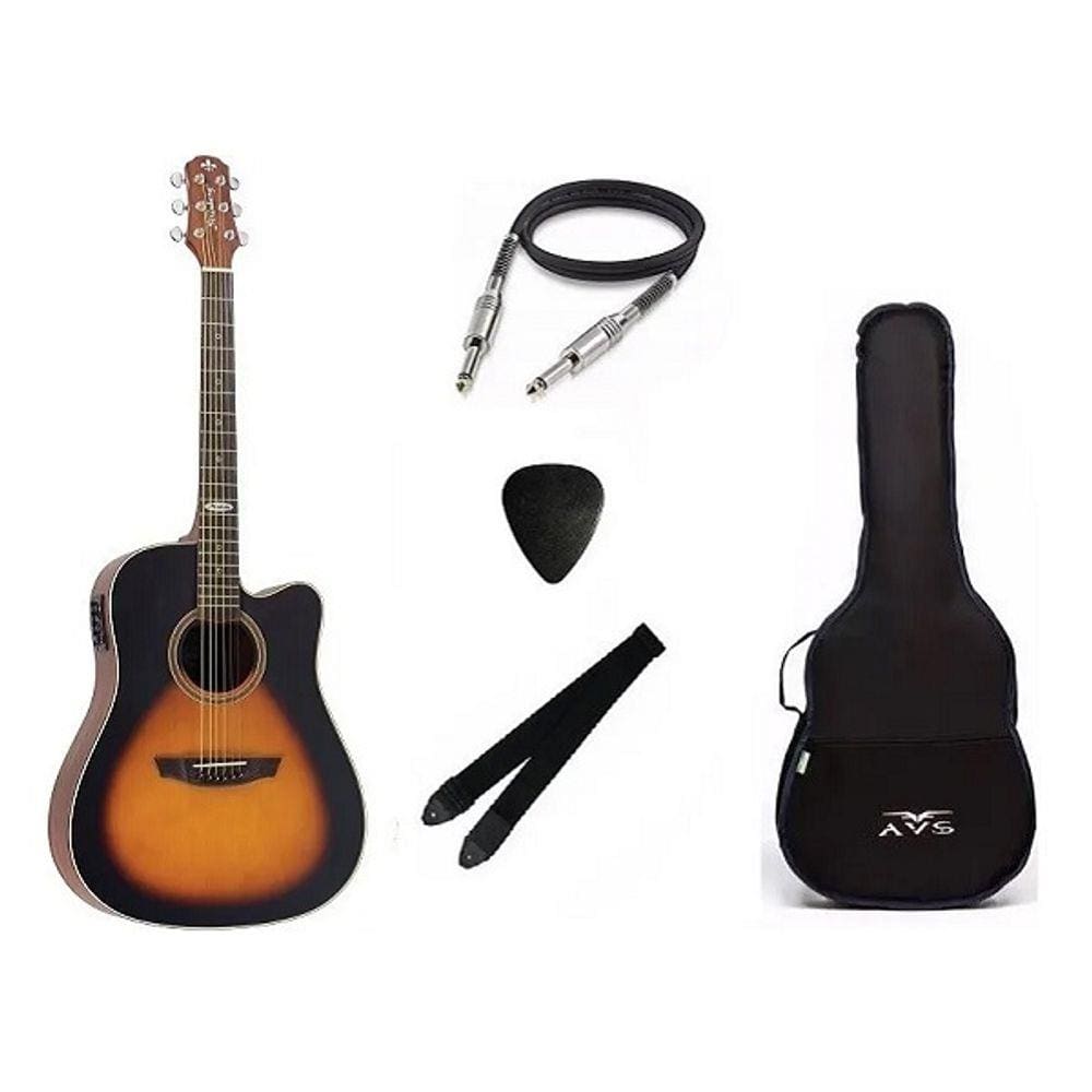 Kit Violão Strinberg Sd200 Sb Folk Aço Elétrico + Acessórios