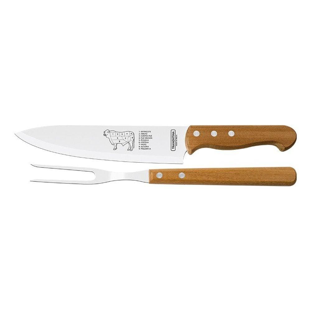 Kit Churrasco Tramontina 2 Peças Trinchante 22399074 Madeira Natural