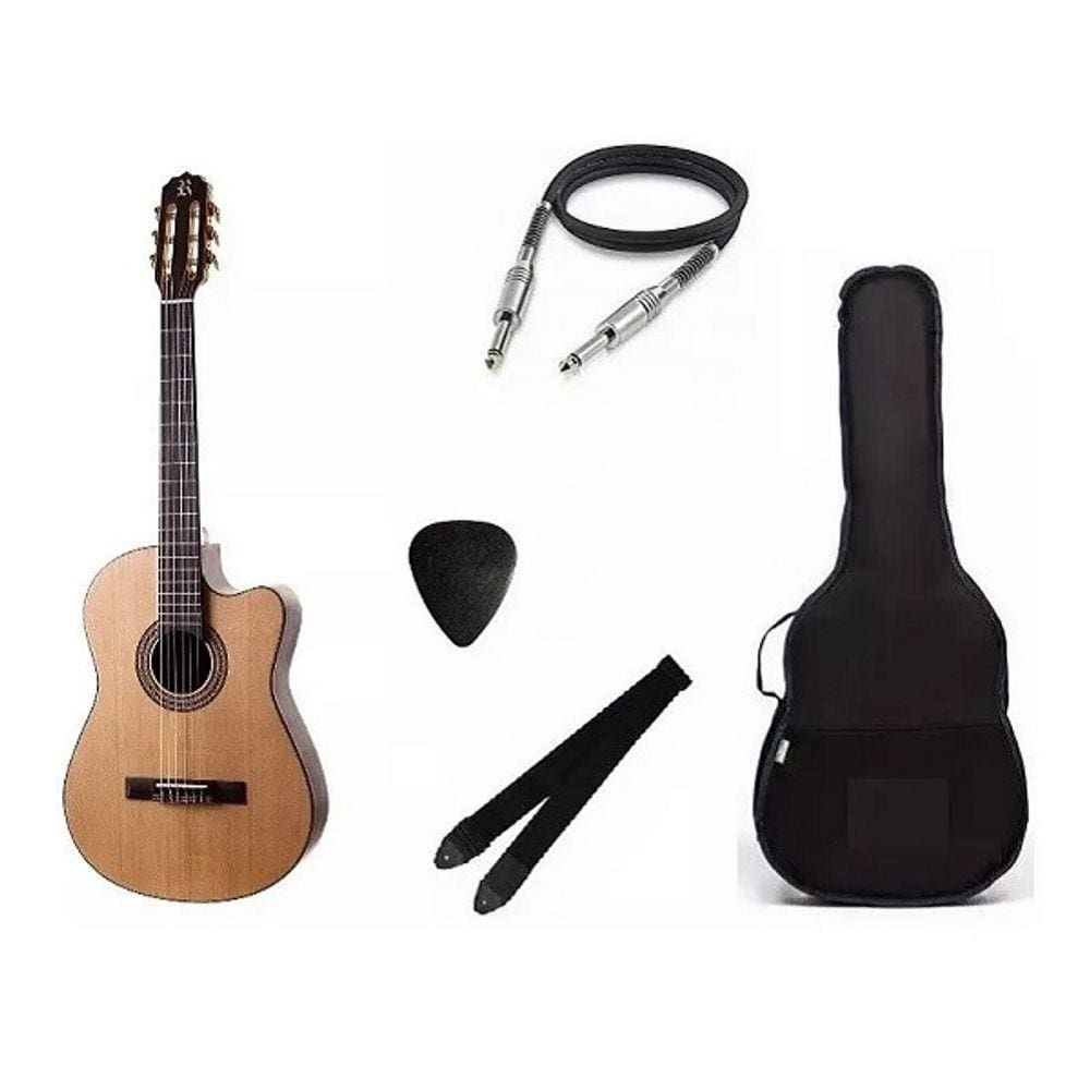 Kit Violão Flat Nylon Rozini Rx515 Ativo Capa Correia Cabo Palheta