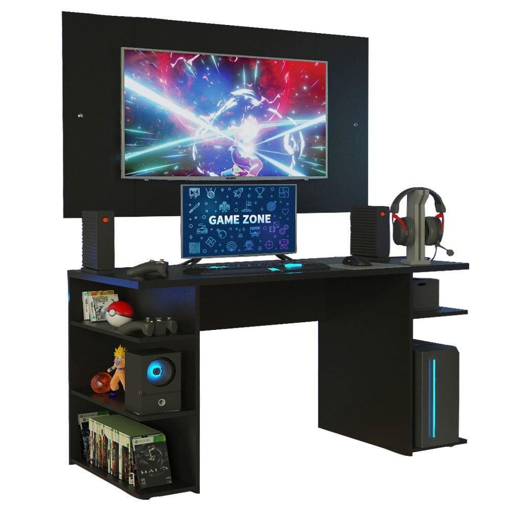 Mesa Gamer Madesa 9409 e Painel para TV até 58 Polegadas - Preto