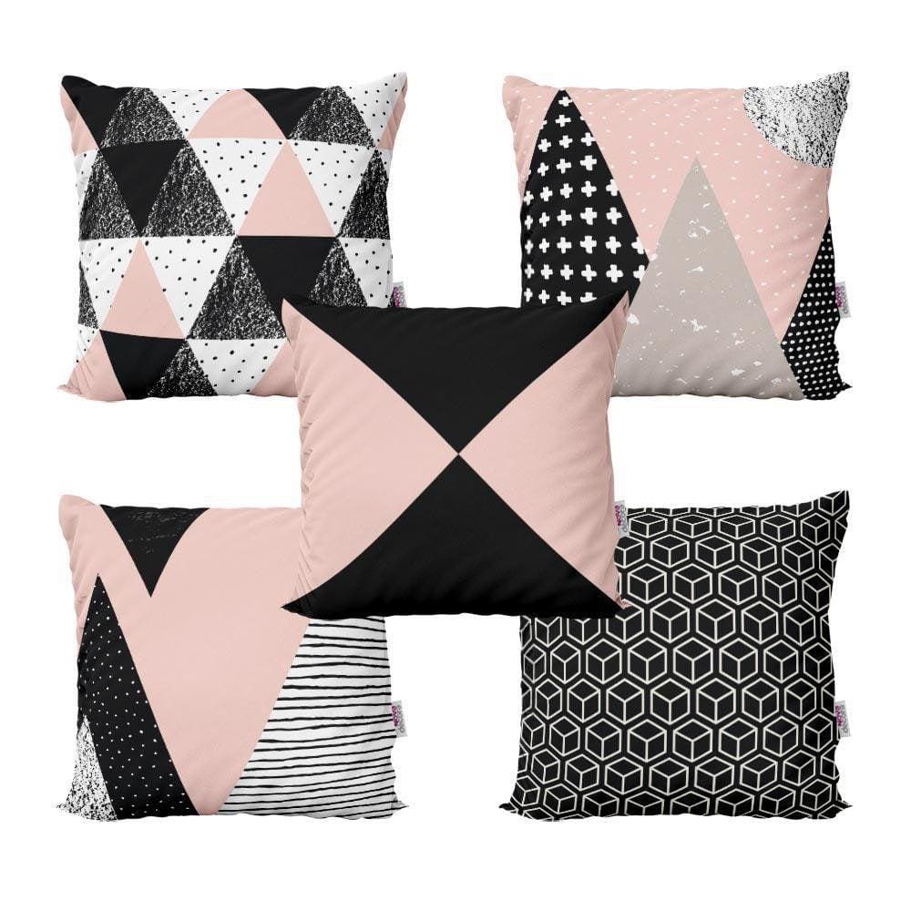 Kit 5 Capas Almofadas Rosa E Preto Decorativas para Sofá 40X40