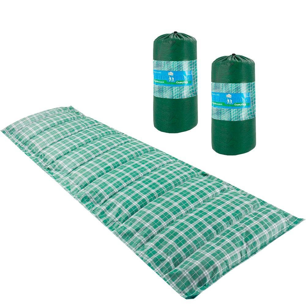 Kit 2 Colchonetes Solteiro 190x60cm com Bolsa para Transporte Xadrez Verde