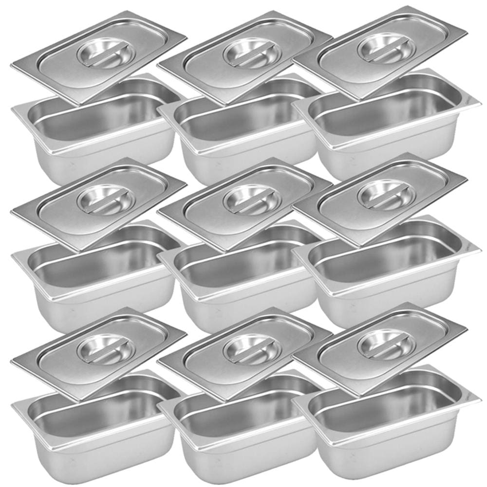 Conj 10 Cuba Gastronômica Inox GN 1/9x65 mm 0,67 L sem alça COM TAMPA