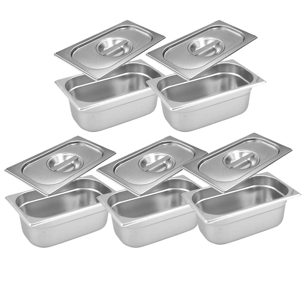 Conj 5 Cuba Gastronômica Inox GN 1/9x65 mm 0,67 L sem alça COM TAMPA