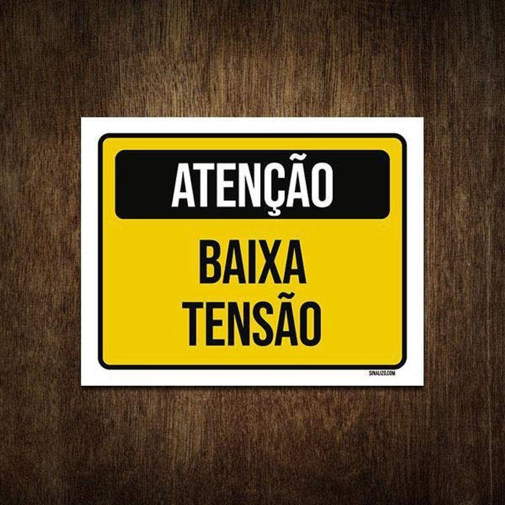 Placa De Sinalização - Atenção Aviso Baixa Tensão  18X23