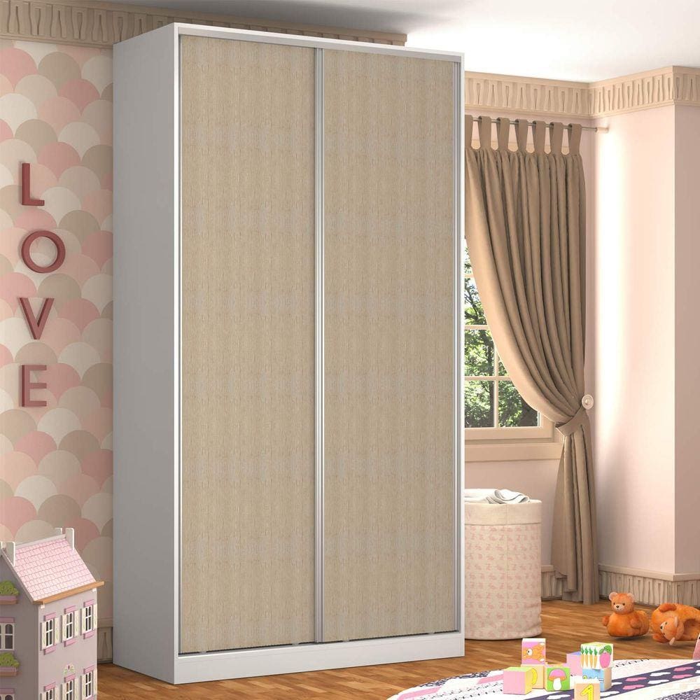 Guarda Roupa Solteiro 2 Portas 3 Gavetas Nova Mobile Branco e Noce