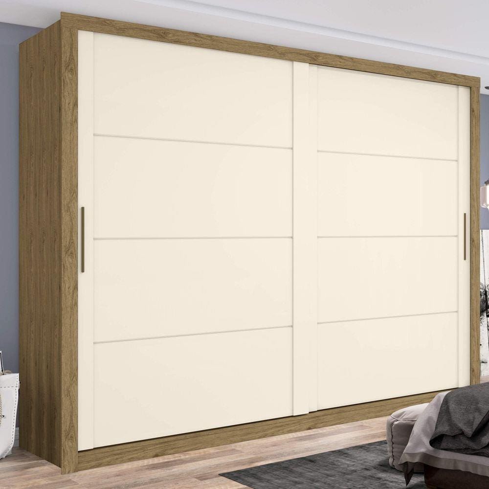 Guarda Roupa Casal 2 Portas Deslizantes Snow Espresso Móveis Rústico/Off White