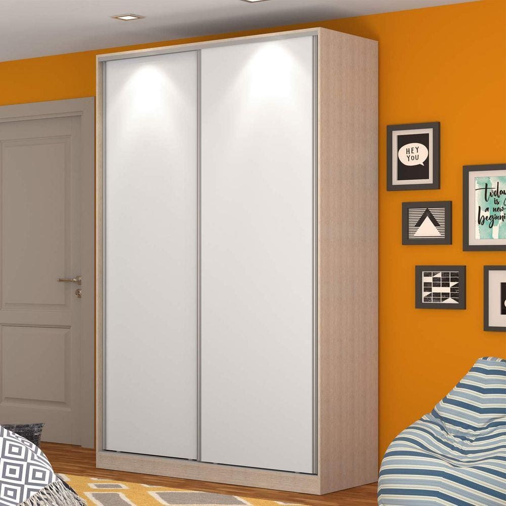 Guarda Roupa Solteiro 2 Portas 3 Gavetas Nova Mobile Noce e Branco
