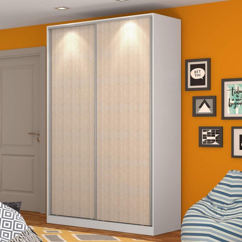 Guarda Roupa Solteiro 2 Portas 3 Gavetas Nova Mobile Branco e Noce