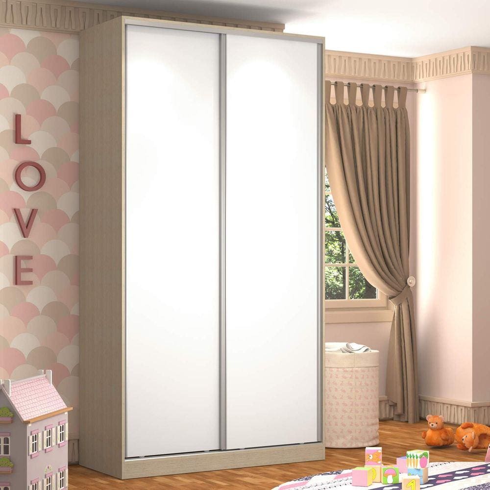 Guarda Roupa Solteiro 2 Portas 3 Gavetas Nova Mobile Noce e Branco