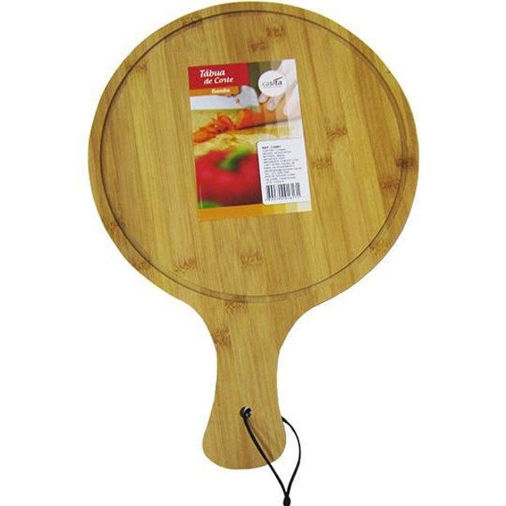 Tabua De Corte Bambu Multiuso Redonda Com Alca 43 5X29 5Cm