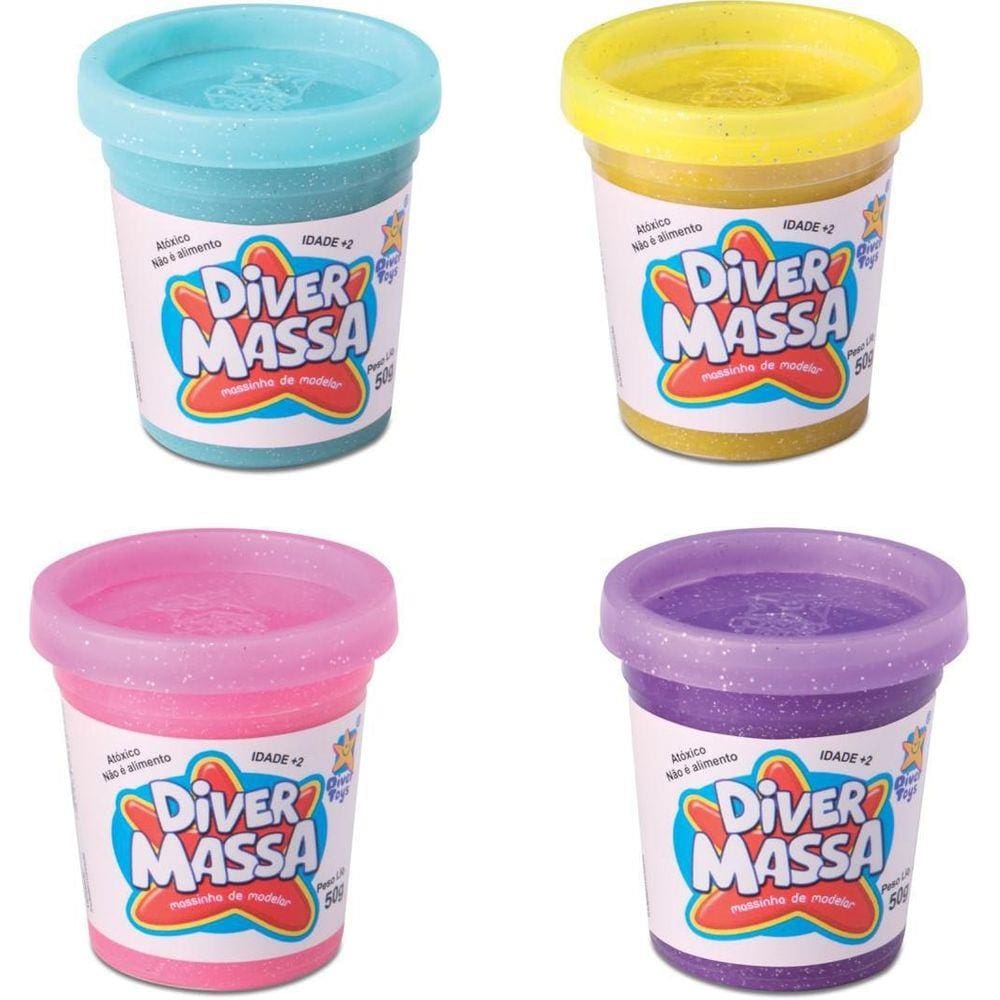 Kit 4 Potinhos De Massinhas Com Glitter Massa De Modelar