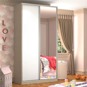 Guarda Roupa Solteiro 1 Espelho 2 Portas 3 Gavetas Nova Mobile Noce e Branco