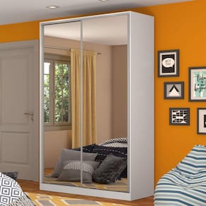 Guarda Roupa Solteiro com Espelho 2 Portas 3 Gavetas Nova Mobile Branco