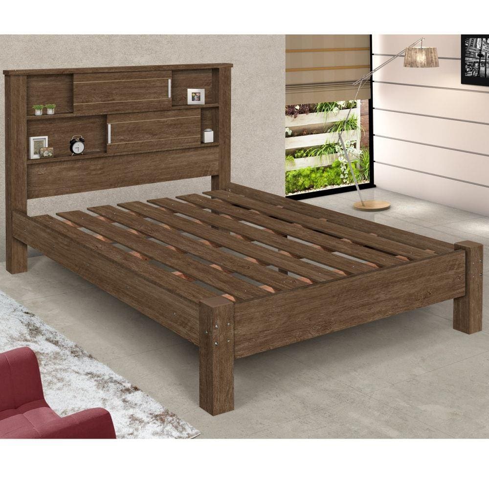 Cama Casal Cabeceira com Nichos e Portas Veneza Carmolar Mocaccino